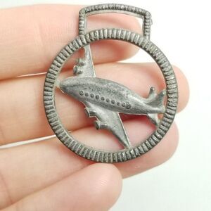 Vintage Airplane Watch Fob, Silver Tone Metal, Antique Retro Design, Estate